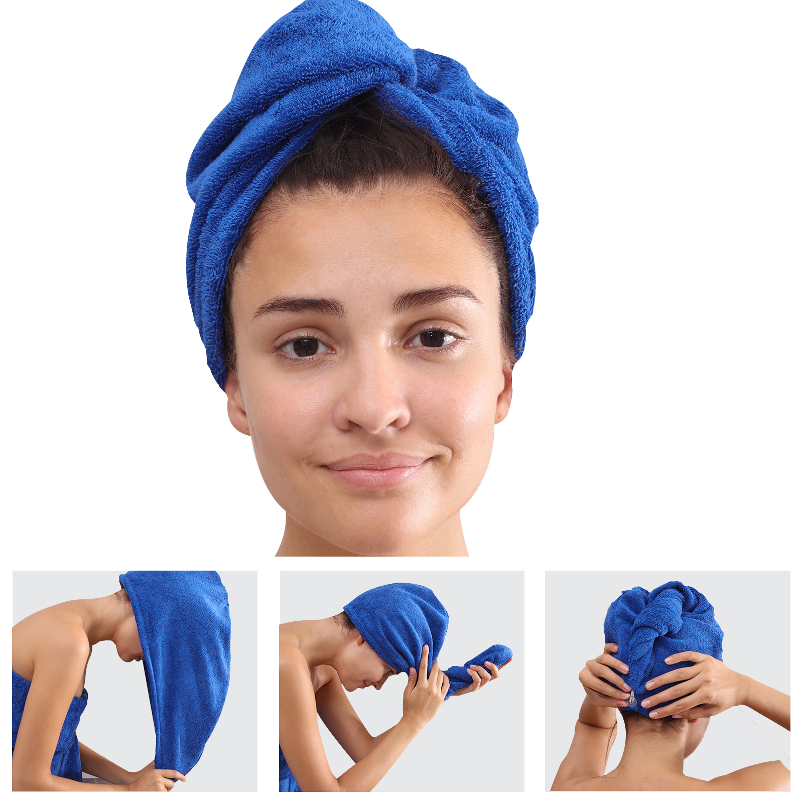 3x Frottee Kopfhandtuch Kopftuch Haartrockentuch Haarturban Haar Handtuch Damen 