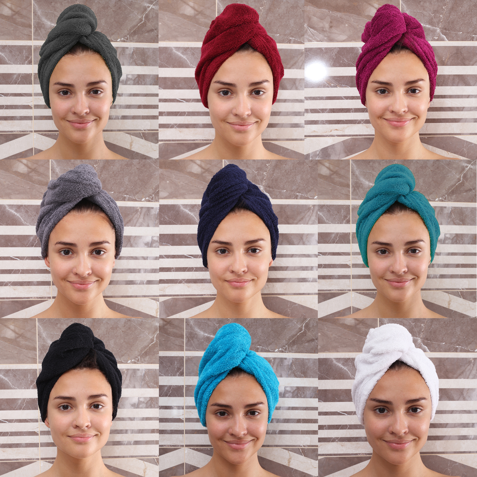 2x Kopfhandtuch Frottee Schnell Trocknend Haar Turban Kopftuch Haartrockentuch